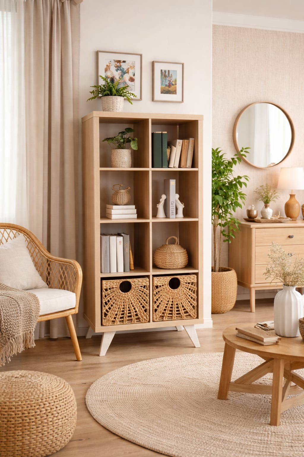 Mueble Repisa 8 Compartimentos Con Canastas "Natura"