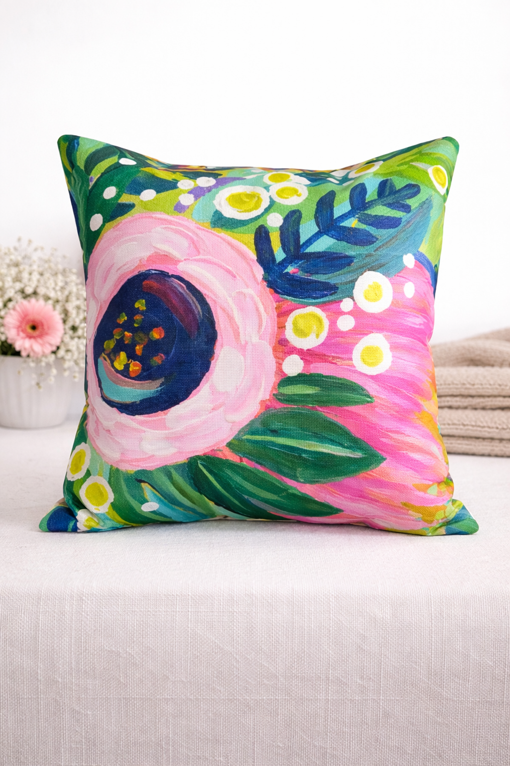 Funda Cojín Estampado Flor  45x45 cms