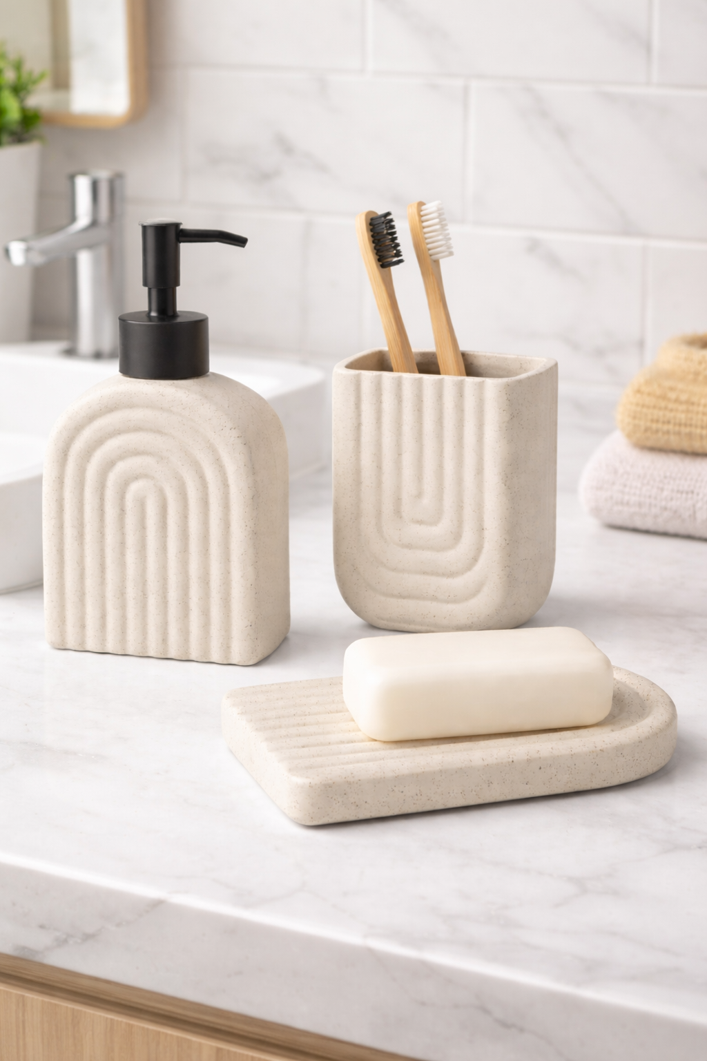 Set De Baño Cerámica Texturizada Cod.1
