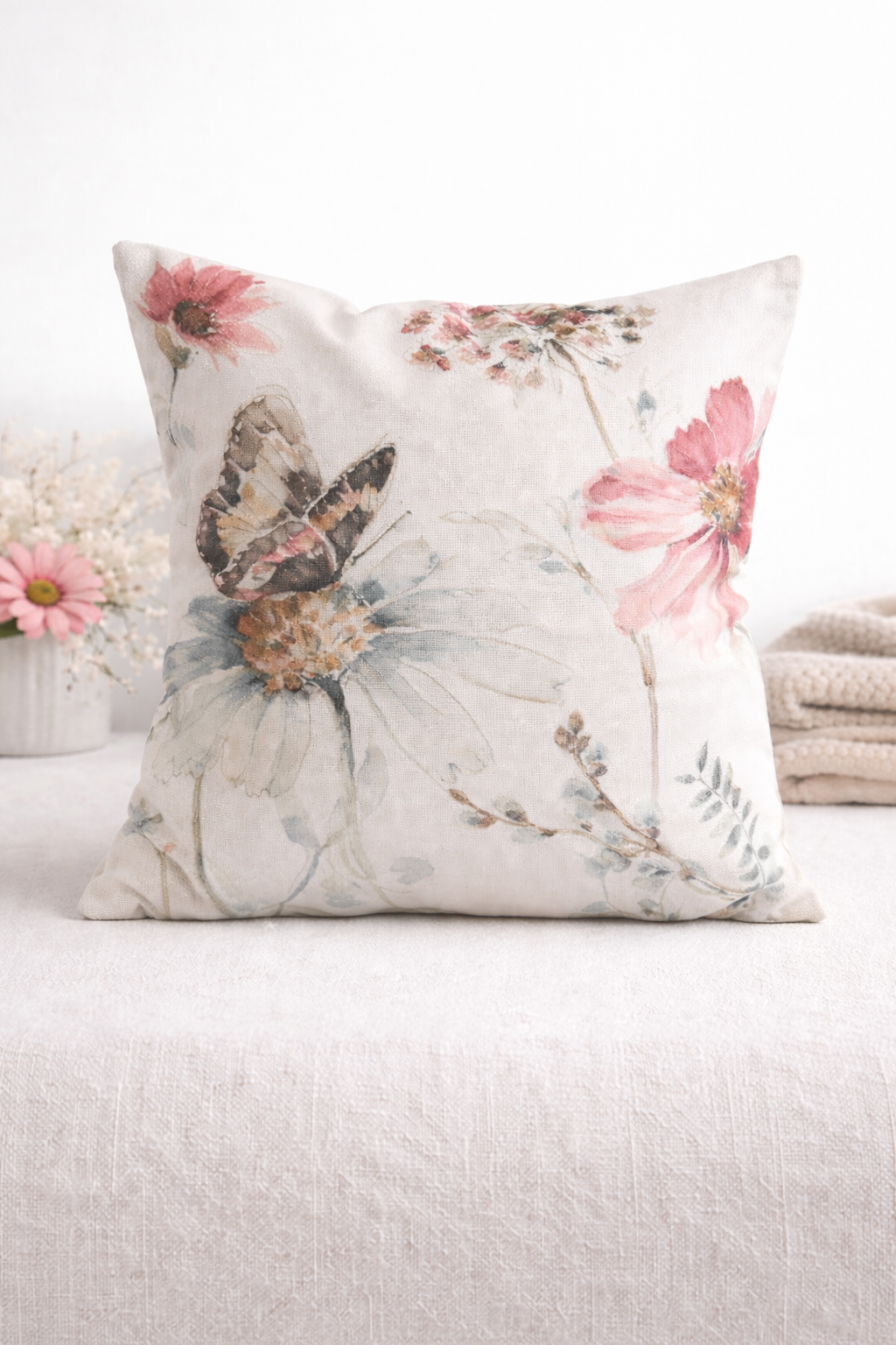 Funda Cojín Estampado Mariposa/Flor 45x45 cms