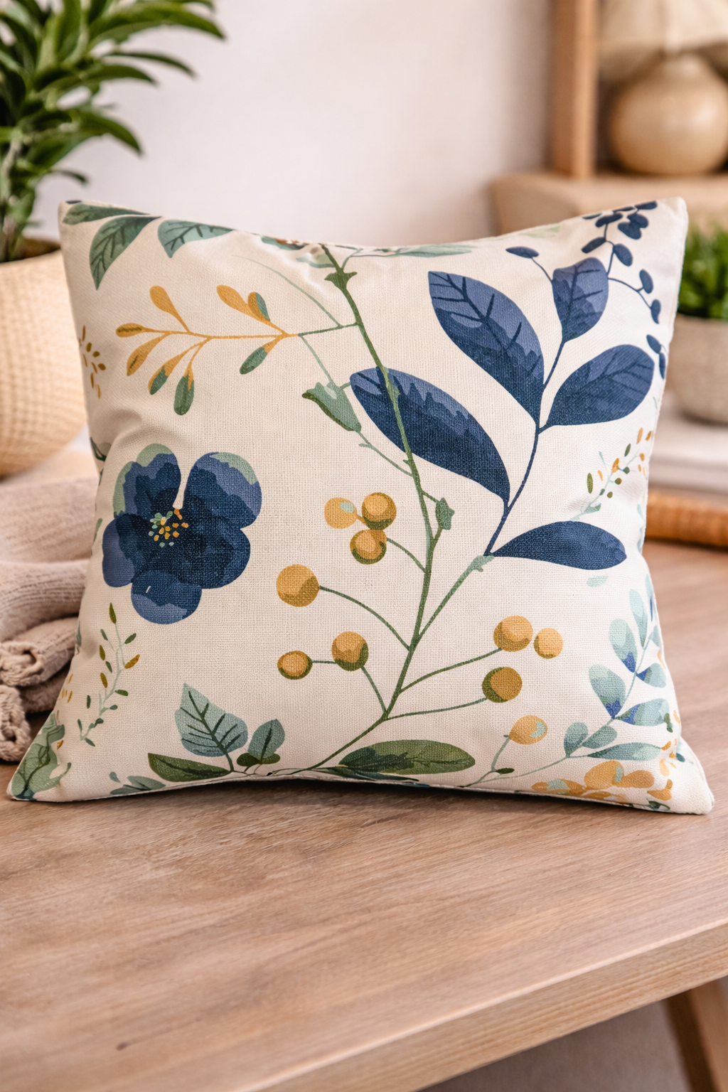 Funda Cojín Estampado Botánica azul 45x45 cms