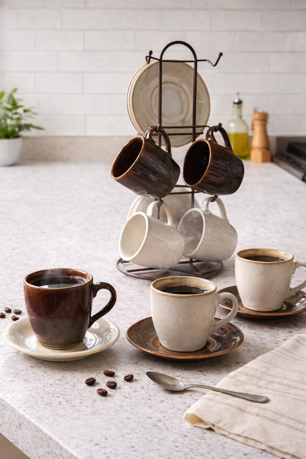 Set De Tazas Para Café 6 unids Con Soporte Metálico