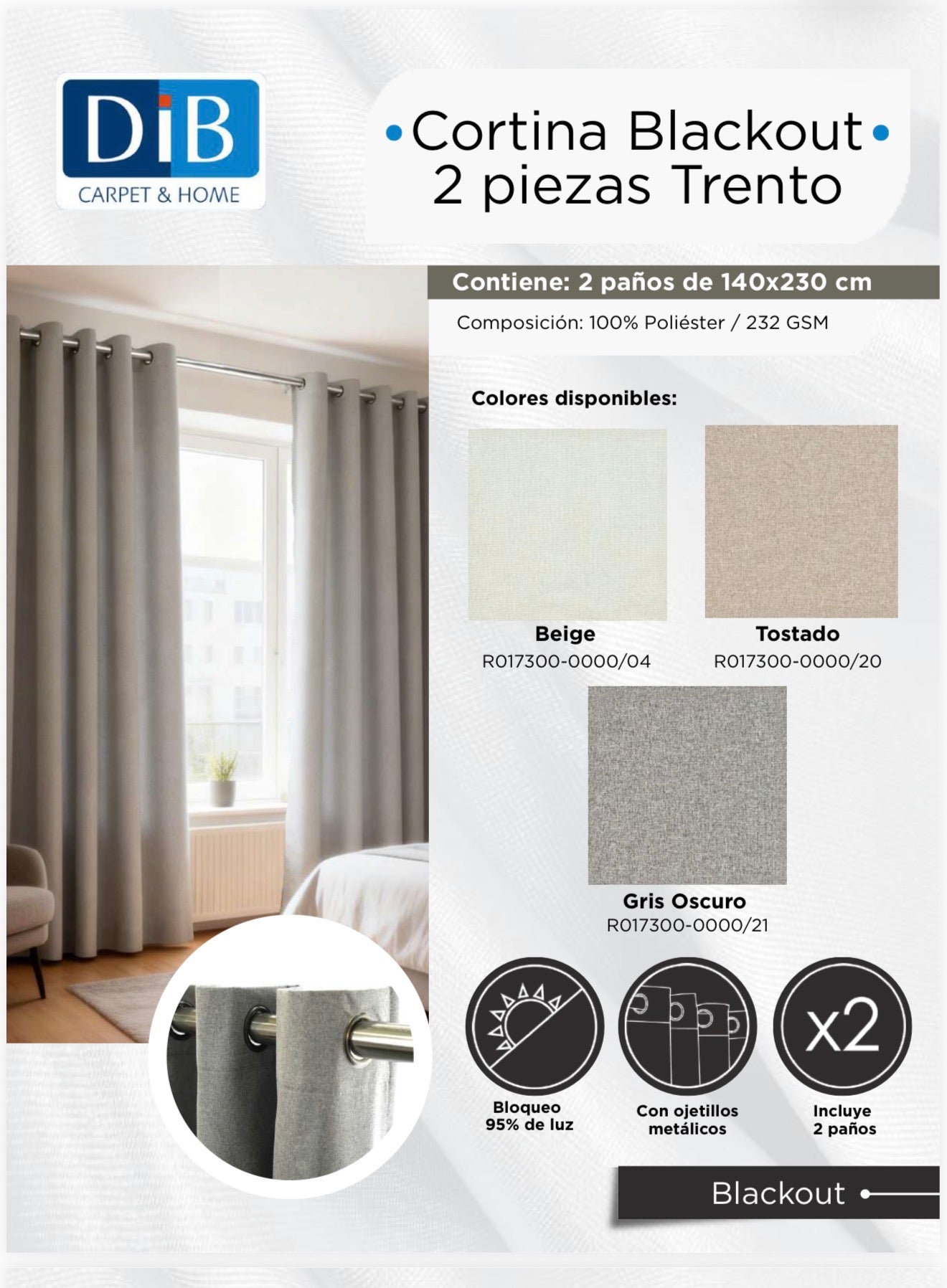 Cortina Blackout 2 Paños Trento Beige DIB