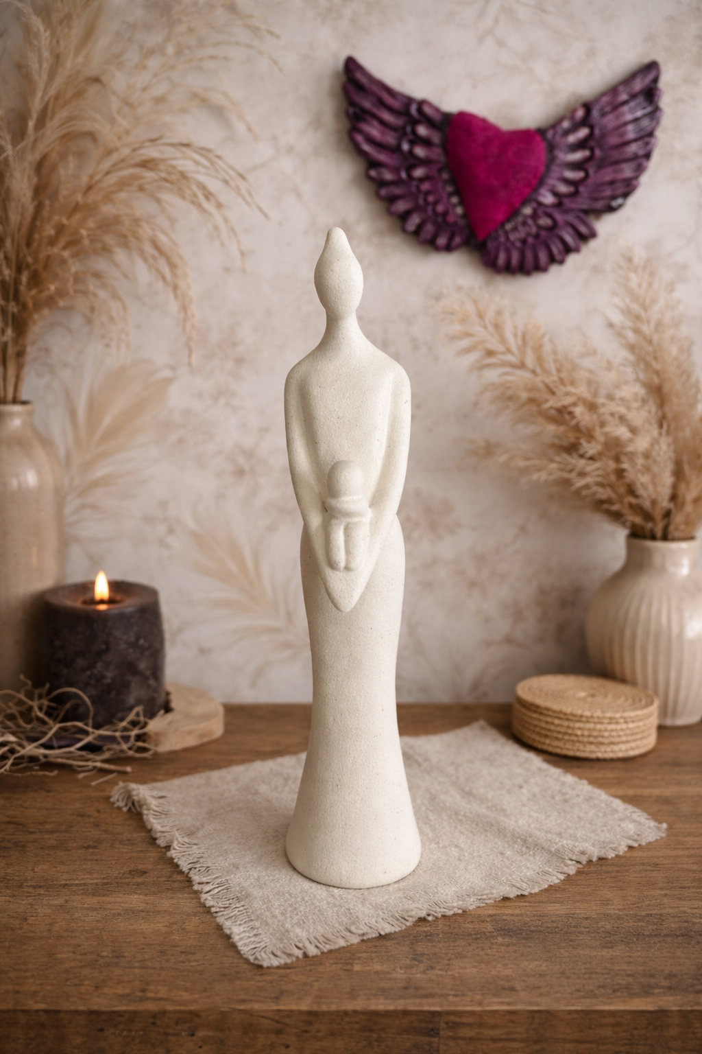 Figura Decorativa Cerámica Mamá y Bebé