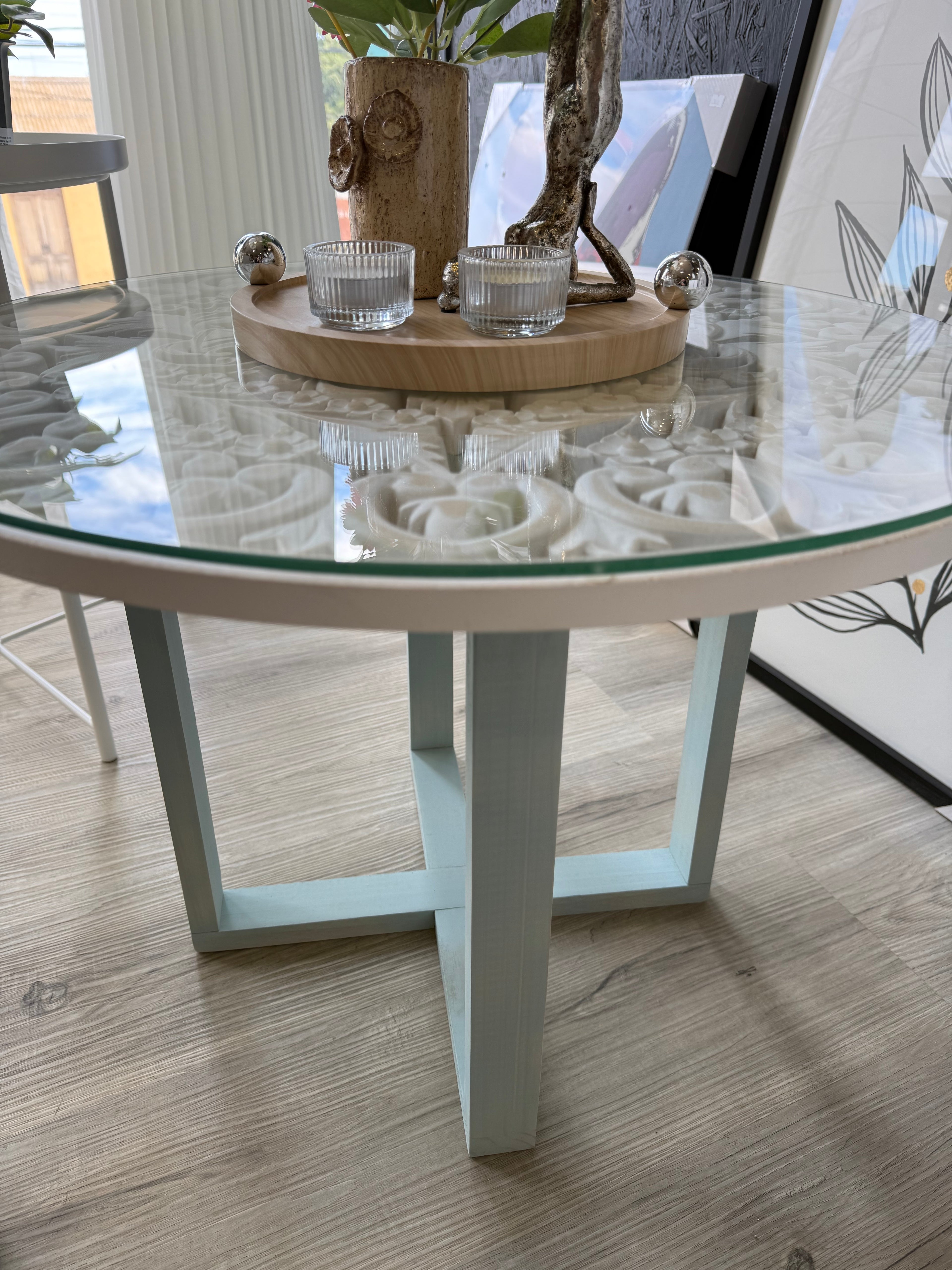 Mesa de centro "Caracola" (Base celeste)