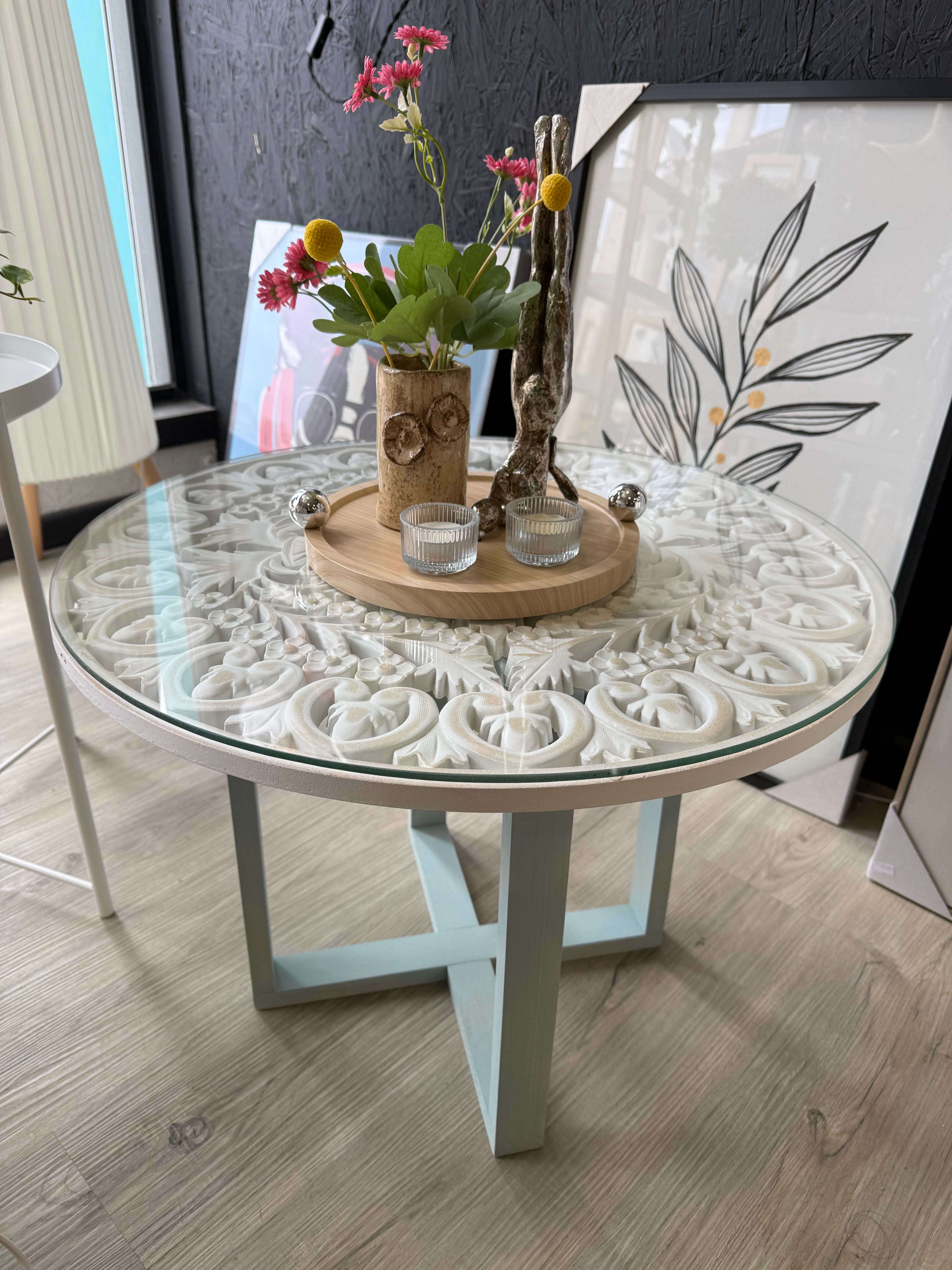 Mesa de centro "Caracola" (Base celeste)