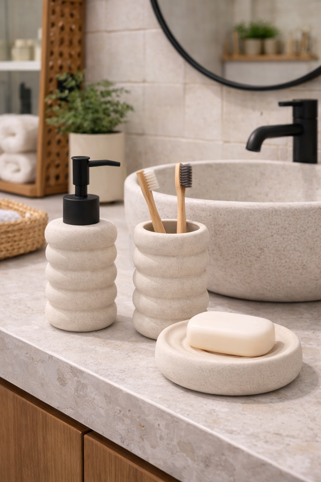 Set De Baño Cerámica Texturizada Cod.2
