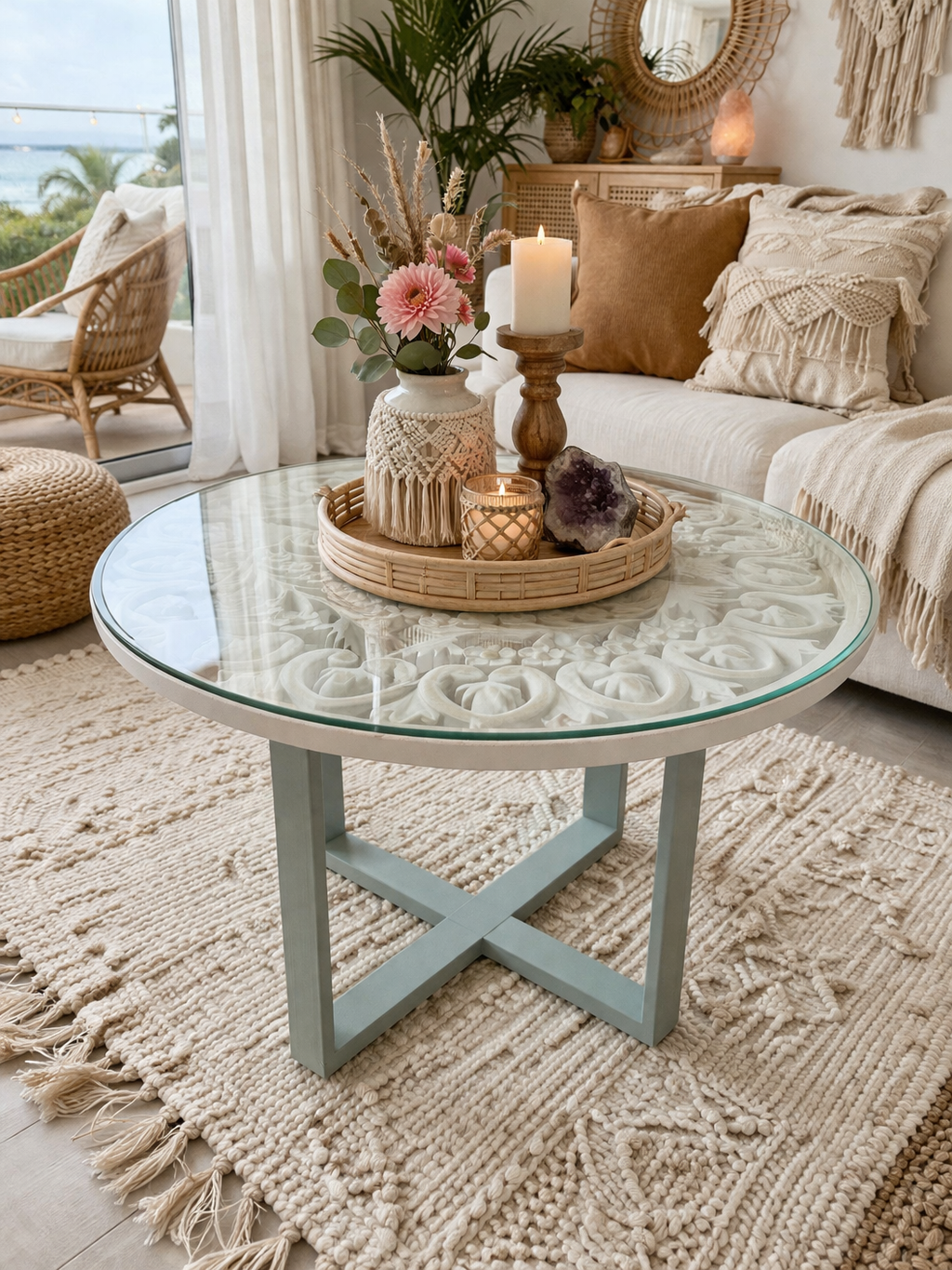 Mesa de centro "Caracola" (Base celeste)