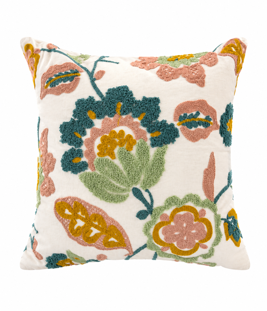 Funda Cojín Bordado floral 45x45 cms