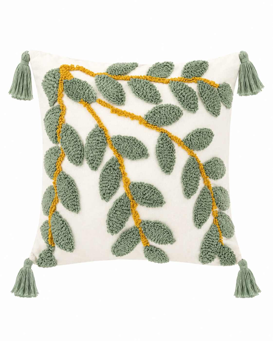 Funda De Cojín Bordada Hojas 45x45 cms