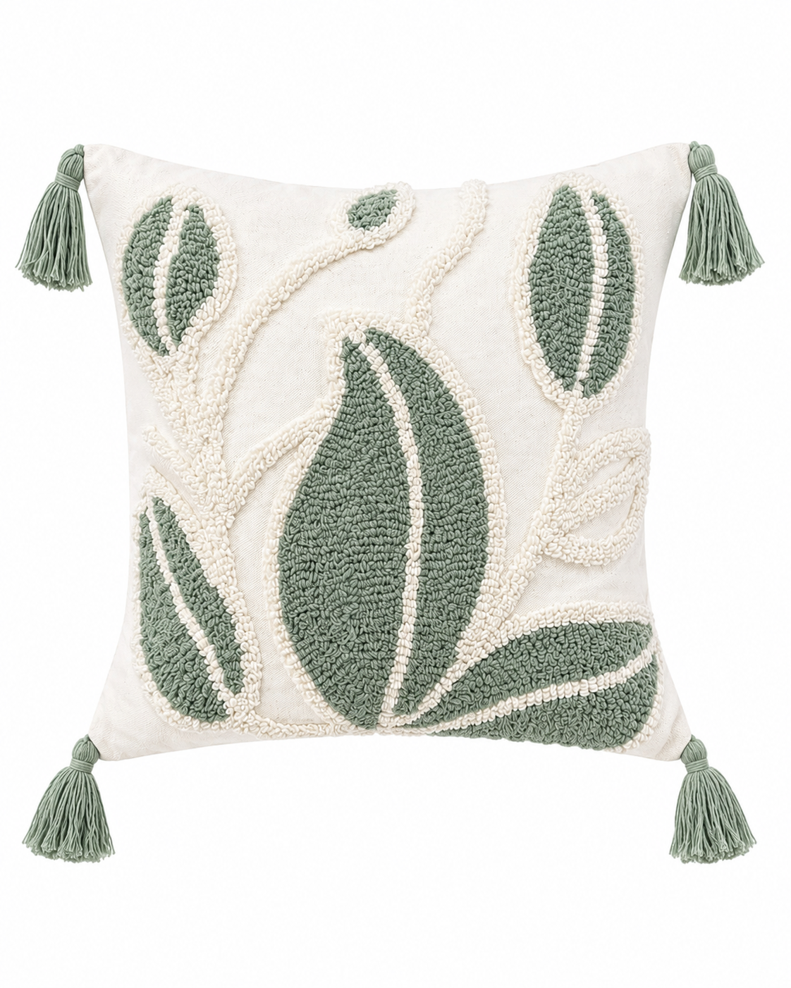 Funda De Cojín Bordada Hojas verde y Blanco 45x45 cms
