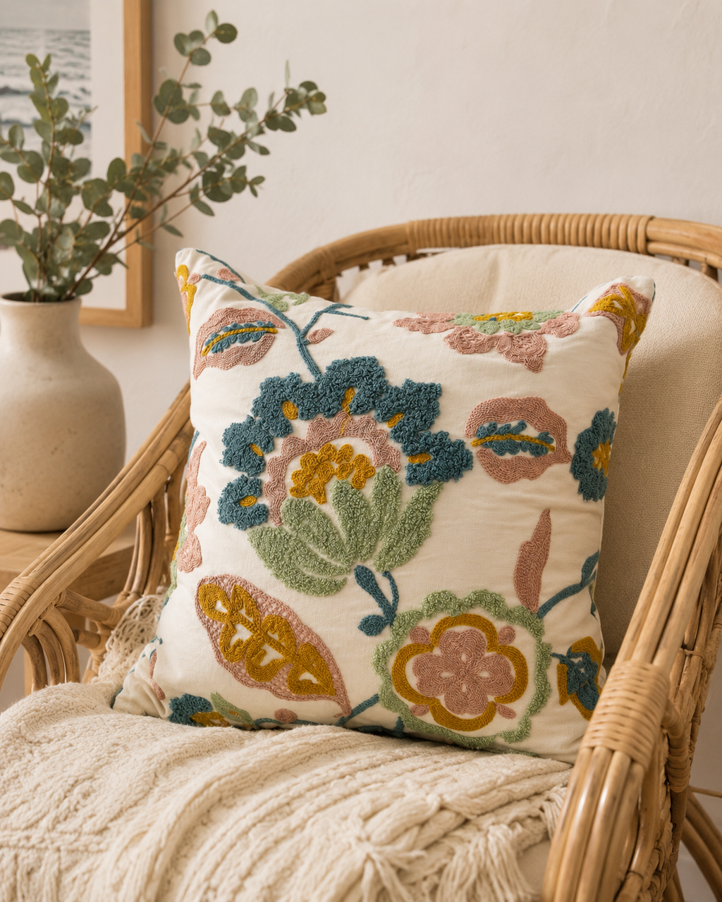 Funda Cojín Bordado floral 45x45 cms
