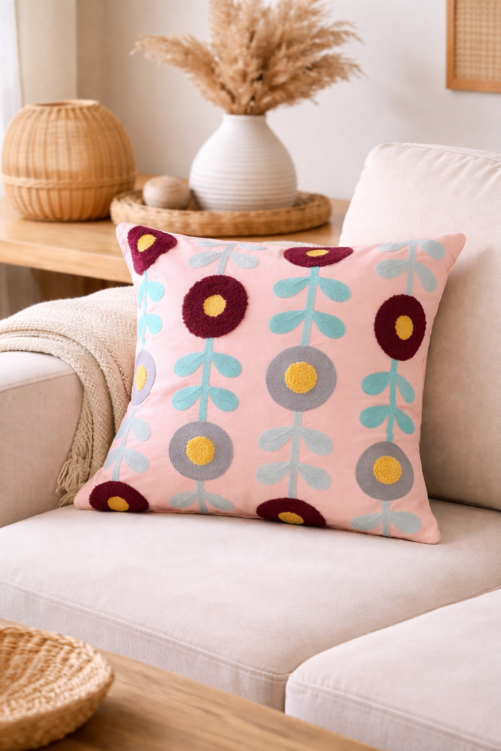 Funda Cojín Bordado Mixto 45x45 cms
