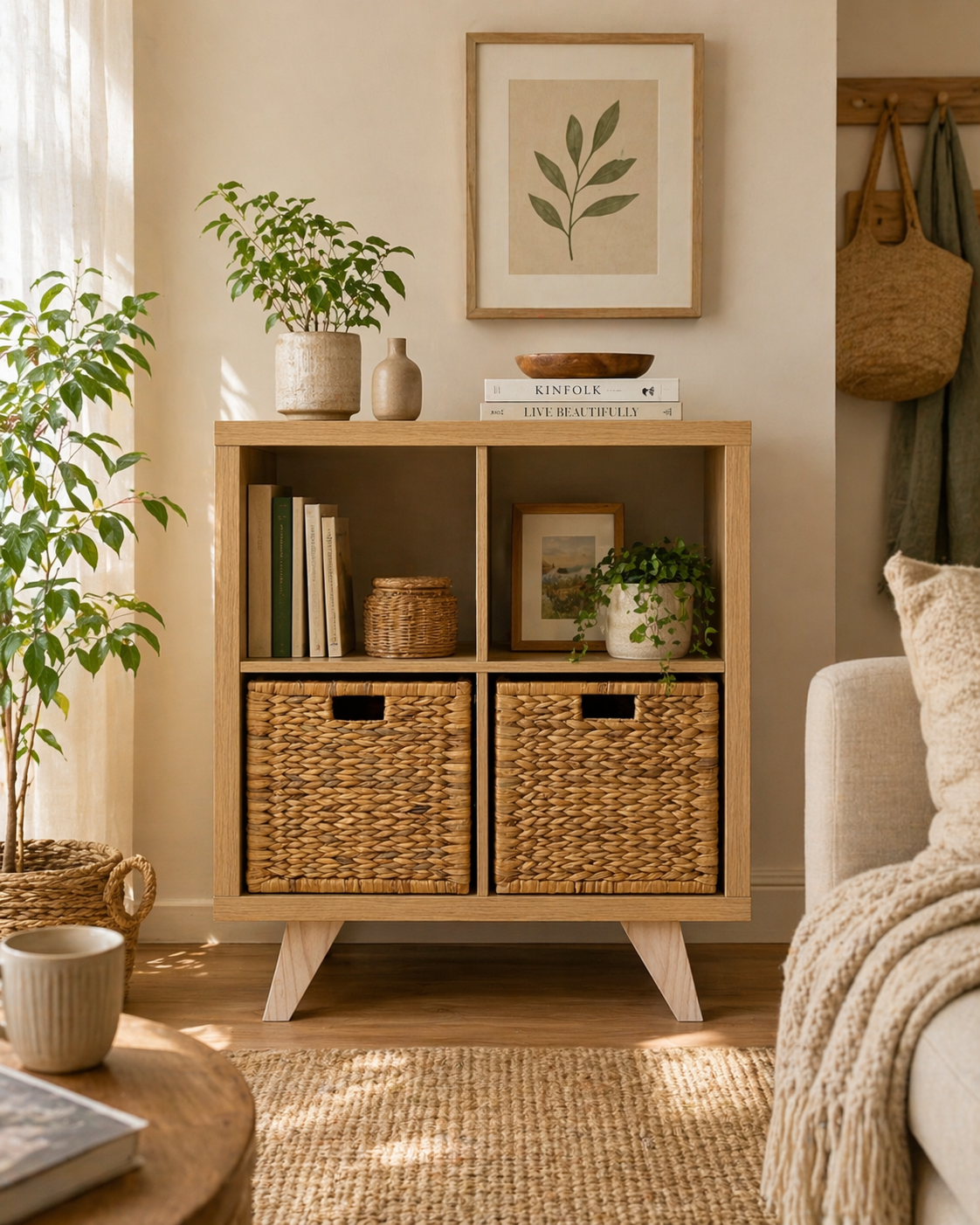 Mueble Organizador 4 Compartimentos Con Canastos "Natura"