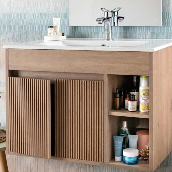 Mueble Vanitorio Lille Lenga Texturizado + Cubierta 70x46x50 cms Stretto