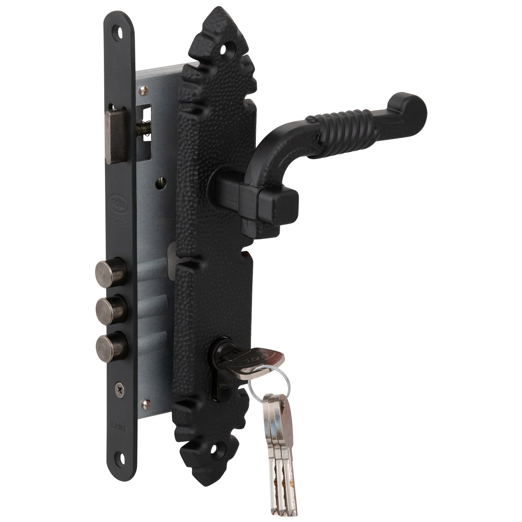 Cerradura Embutida Rústica Con Tirador 1/2 Negro Poli