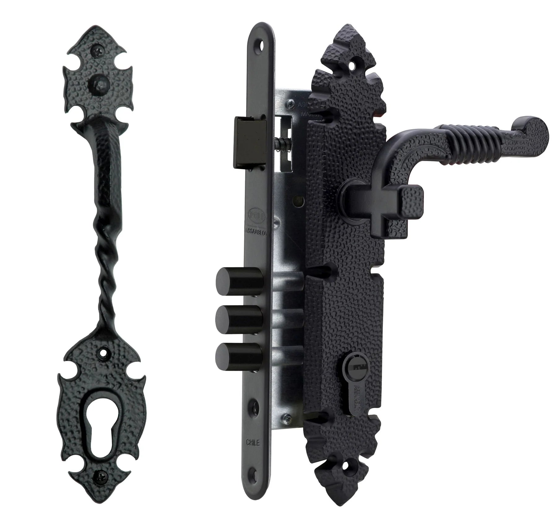 Cerradura Embutida Rústica Con Tirador 1/2 Negro Poli